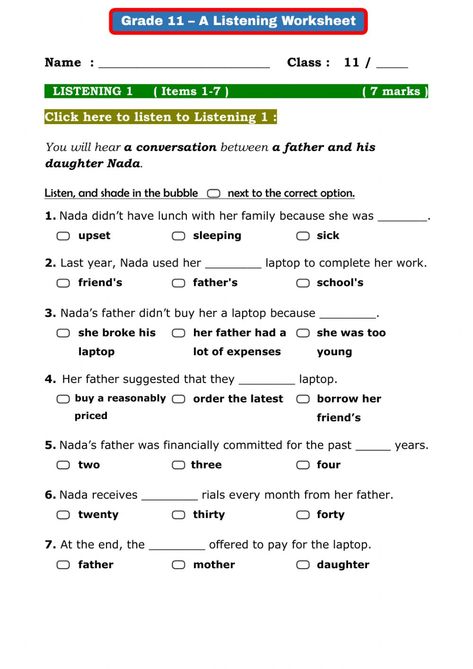 Grade 11 Listening Exam worksheet Grade 11 English Worksheets, Grade 11 English, Listening Skills Worksheets, Listening English, English Grammar Test, Ielts Listening, Weather Vocabulary, Listening Test, English Exam