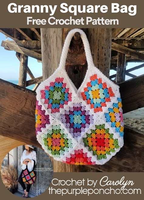 Crochet Grocery Bags Free Patterns, Free Crochet Pattern Head Scarf, Crochet Pattern Granny Square Bag, Crochet Boho Bag Pattern Free Granny Squares, Granny Square Crochet Bags Free Patterns, Granny Square Crochet Pattern Purse, Granny Square Bag Crochet Pattern Free, Crocheted Granny Square Bag, Free Crochet Granny Square Bag Patterns