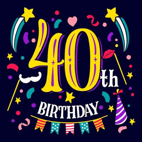 Free vector hand drawn flat design 40th ... | Free Vector #Freepik #freevector #40th-birthday #anniversary-template #40-birthday #40-anniversary Happy 40 Birthday, 40th Birthday Images, Happy Birthday 40, Anniversary Template, 40 Anniversary, 40th Birthday Banner, 40th Birthday Men, 40 Birthday, Jungle Birthday Party