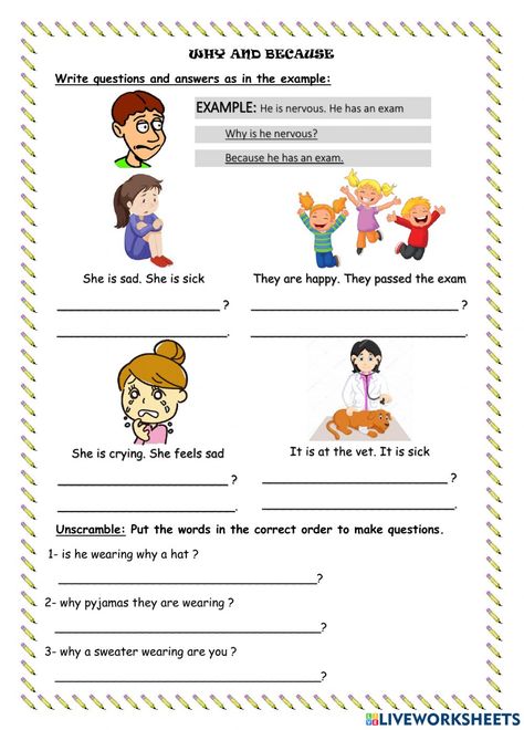 Why And Because Worksheet, Why Because Worksheet, What Where Who Worksheet, Where Questions Worksheet, Who What Where When Why How Worksheet, Who Whom Whose Worksheet, English Project, English Projects, English Exercises