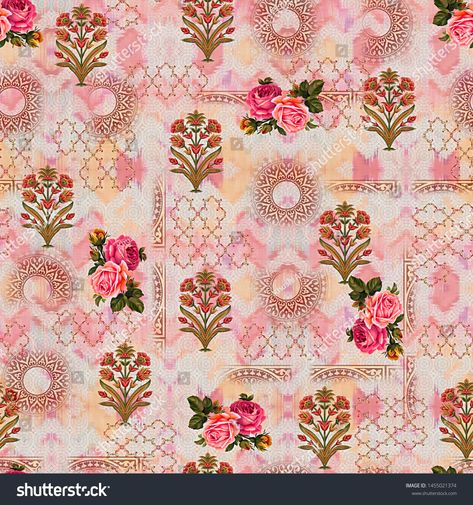 Seamless Mughal Floral Floral Pattern On Stock Illustration 1455021374 | Shutterstock Mughal Pattern, Phad Painting, Adobe Illustrator Graphic Design, Botanical Flower Art, Abstract Art Wallpaper, Textile Pattern Design, Animal Prints Pattern, Flower Art Images, Digital Print Fabric