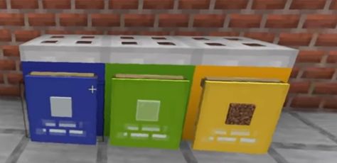 Recycle bin, eco, city, town, street, apartment Minecraft Trash Can Design, Minecraft Modern City Ideas, City Decorations, Minecraft Town Ideas, Mc House, Pink Minecraft, Minecraft Decor, Zicxa Photos, Minecraft Town