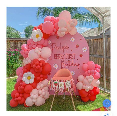 Strawberry Shortcake Theme 1st Birthday, Rose Themed Birthday Party, Berry First Birthday Cake, First Birthday Party Ideas, Baby First Birthday Themes, Rodeo Birthday Parties, Fall Backyard, Backyard Birthday Parties, Sun Birthday