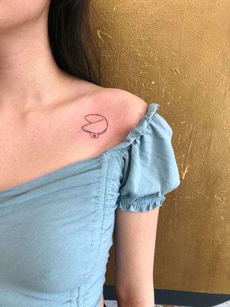 Paper Heart Tattoo, Good Fortune Tattoos, Cookie Tattoo Ideas, Fortune Cookie Drawing, Cookies Tattoo, Fortune Cookie Tattoo, Relentless Tattoo, Rogue Tattoo, Fortune Tattoo