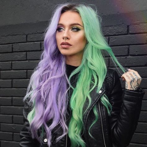 Vegan + Cruelty-Free Color on Instagram: “Us waiting for someone to compliment our fresh 'do like... 😏👏🏼 But on the real, @kristina_micic⁠ is rocking the most magical split style…” Fox Hair Color, Half And Half Hair, Split Dye, Split Dyed Hair, Arctic Fox Hair Color, Fox Hair, Scene Girl, Chloë Grace Moretz, Split Hair