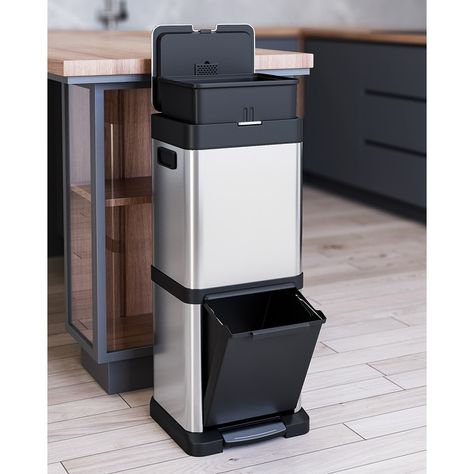 Kitchen Waste Bin, Types Of Waste, Kitchen Trash Can, Trash Can With Lid, Silver Storage, Kitchen Trash, Steel Bed, Waste Container, Rubbish Bin