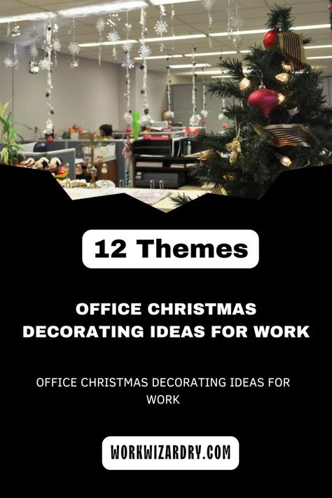 Office Christmas Decorating Ideas For Work: 12 Themes 3 Christmas Decoration Themes Office, Front Office Holiday Decor, Office Christmas Dinner Decorations, Christmas Decor Idea For Office, Work Christmas Decor Ideas, Christmas Decor Ideas For Work Party, Christmas Office Decorations Diy, Office Decorating For Christmas, Christmas Work Theme Ideas