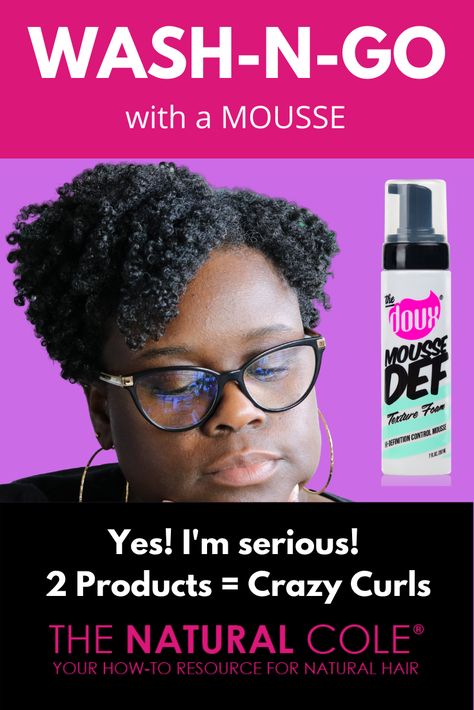 Wash-n-Go with The Doux Mousse YouTube Video. In this video I show step-by-step how to achieve fantastic curl definition using the wash-n-go technique with The Doux We Want Easy Leave-In Conditioner and Mousse Def Texture Foam. I never thought in a million years that I would be able to get super defined curls on my 4C natural hair using a mousse. I like using a mousse because my hair drys quickly and I don't experience flaking. Have you used The Doux Mousse before? If so leave a comment! Mousse On 4c Hair, Doux Mousse On 4c Hair, Doux Hair Products, Best Mousse For 4c Hair, The Doux Mousse Wash And Go, The Doux Hair Products, Wash N Go Hairstyles 4c Hair, The Doux Mousse, Defined Curls Natural Hair