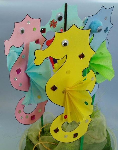 World Ocean Day Craft, Seahorse Art And Craft, Under The Sea Animals Crafts, Seahorse Craft For Kids, Under Sea Craft, Aquatic Animals Craft, Seahorse Craft Preschool, Sea Horse Craft, Ocean Animals Crafts