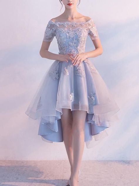 b5a1fc2085986034e448d2ccc5bb9703desc51848705ri Light Blue Homecoming Dresses, Homecoming Dresses High Low, Short Sleeve Prom Dresses, Wedding Dress Black, Cute Dresses For Party, Gaun Fashion, Tulle Homecoming Dress, Cheap Homecoming Dresses, Blue Homecoming Dresses