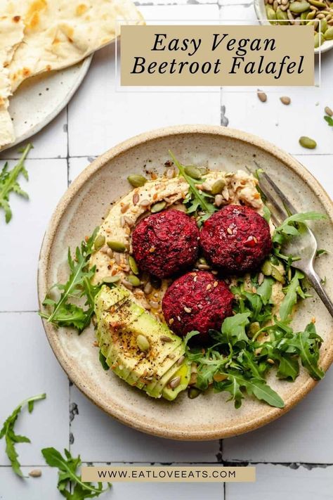 Vegan Packed Lunch, Beetroot Falafel, Vegan Falafel Recipe, Falafel Vegan, Baked Beetroot, Vegan Falafel, Mezze Platter, Beetroot Recipes, Baked Falafel