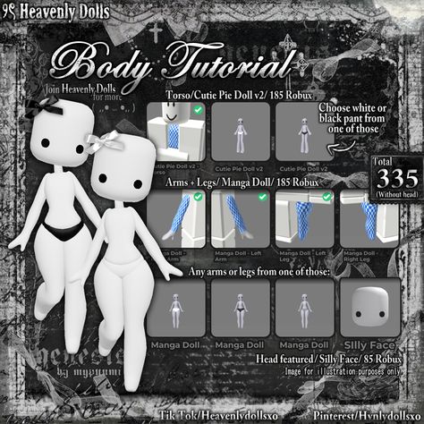 Roblox doll body tutorial Roblox Realistic Body Codes, Roblox Avatar Tutorial, Roblox Body Tutorial, Doll Roblox Avatar, Roblox Codes Avatar, Roblox Body Codes, Roblox Doll, Catalog Avatar Creator Codes, Roblox Body