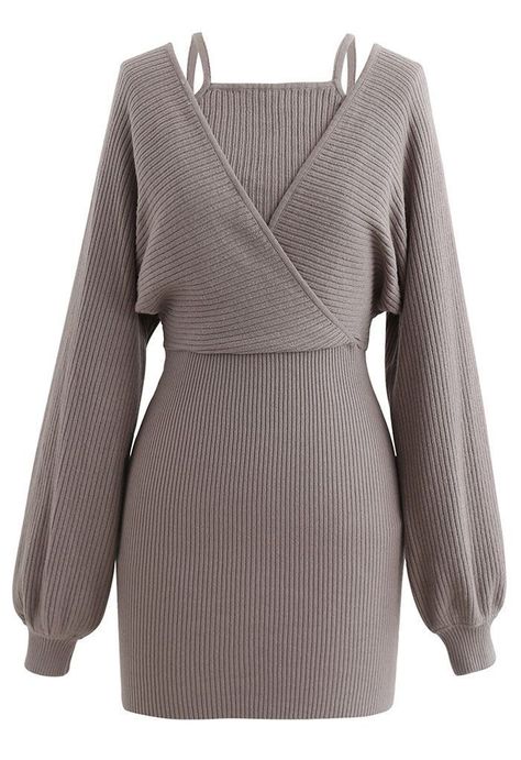 Xxl Size Dresses Style, Cold Clothes, Dresses Winter, Knitted Dresses, Knit Wear, Knit Wrap Dress, Cute Dress Outfits, Taupe Grey, High Key