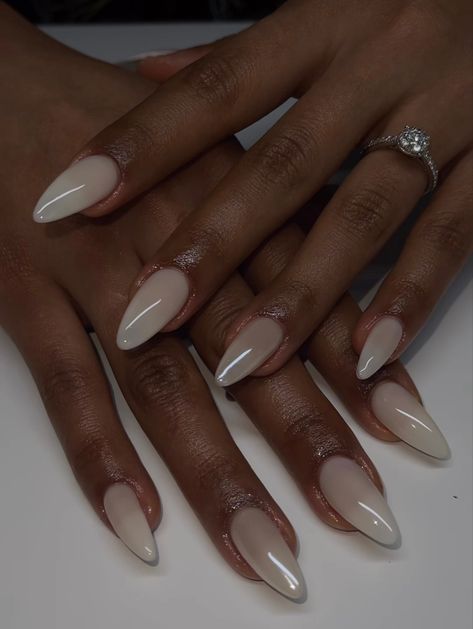 Elegant Milky Nails, Milky Nails Dark Skin, White Nails On Black Skin, Milky Pedicure, Milky White Nails, Nails On Dark Skin Hands, White Chrome Nails, Milky Nails, Short Gel Nails