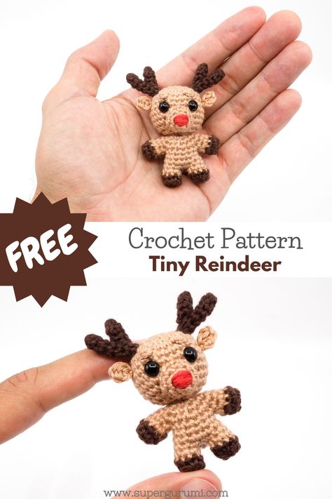 Reindeer Crochet Pattern, Mini Reindeer, Reindeer Amigurumi, Amigurumi Reindeer, Reindeer Crochet, Christmas Crochet Patterns Free, Crochet Deer, Mini Amigurumi, Crochet Xmas