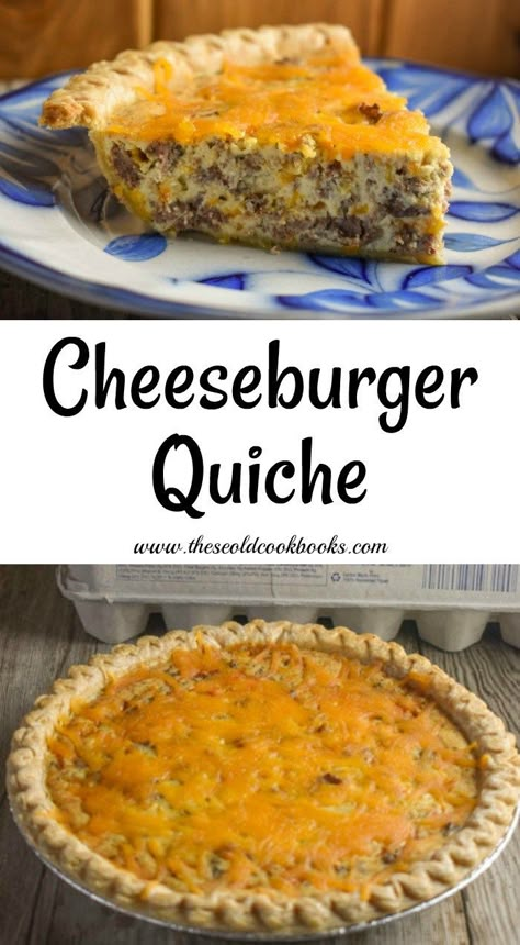 Cheeseburger Quiche Recipe - These Old Cookbooks Meat Quiche, Cheeseburger Quiche, Filet Mignon Chorizo, Bbq Roast, Cheeseburger Pie, Old Cookbooks, Breakfast Quiche Recipes, Quiche Recipes Easy, Cheese Quiche