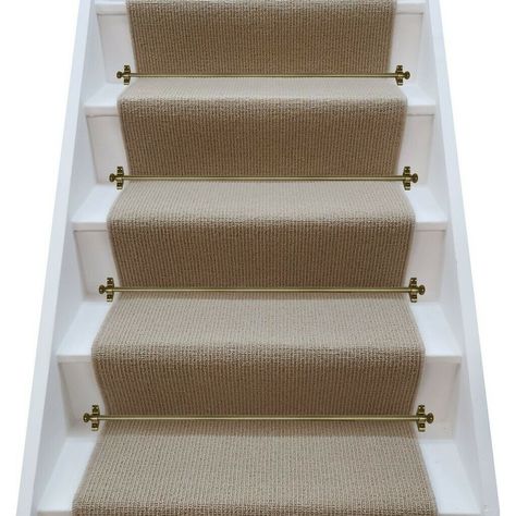 Stairs Carpet Runner Gold Bars, Narrow Staircase Ideas, Stair Master Workout, Staircase Runner Ideas, Carpet Runner On Stairs, Stair Panels, Stair Runner Ideas, Staircase Carpet, Staircase Carpet Runner