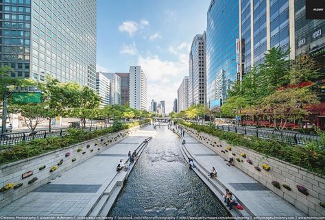 Cheonggyecheon Stream, Seoul Cheonggyecheon Stream Seoul, Cheonggyecheon Stream, Landscape Architecture Presentation, Stream Landscape, Rivers Edge, Nature People, Urban Design Concept, Archi Design, South Korea Travel