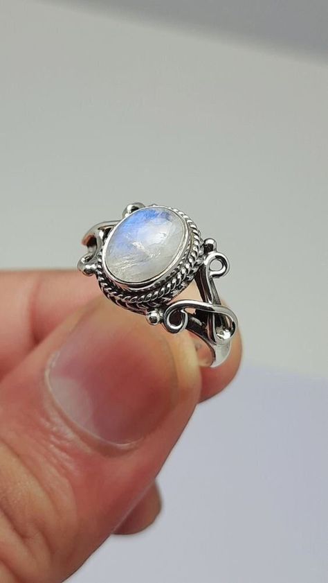 Large Moonstone Ring, Gift For Wife, Natural Stone Ring, Jewellery Handmade, Halo Ring, June Birthstone, Handmade Ring, Natural Moonstone, Promise Ring For Her, Solid Silver Ring, Girl Jewelry Large Moonstone Ring, Inner Growth, Ring Moonstone, Rainbow Rings, Rainbow Moonstone Ring, Promise Rings For Her, Silver Jewels, Silver Wedding Rings, Ring Blue