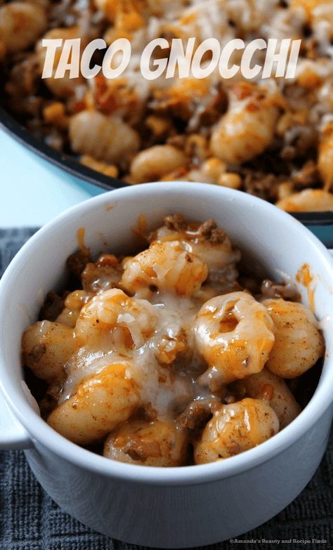 Firehouse Recipes Firefighters, Ground Beef Gnocchi Recipes, Ground Beef And Gnocchi Recipes, Simple Gnocchi Recipes, Taco Gnocchi, Tortellini With Meat Sauce, Tortellini Skillet, Gnocchi Recipes Easy, Gnocchi Dishes