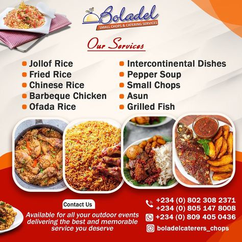 Catering Flyer Design, Culinary Poster, Barbeque Chicken, Food Flyer, Menu Flyer, Food Menu Design, Nigerian Food, Hotel Food, Restaurant Menu Design