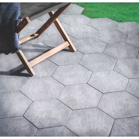 Large Hexagon Tile, How To Lay Concrete, Paving Stone Patio, Stone Patio Designs, Diy Concrete Patio, Paver Steps, Patio Stone, Pavers Diy, How To Install Pavers