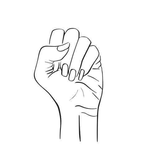 Female revolution, strike, protest. Girl hand with clenched fists. Hand drawn vector stock illustration isolated on white background. Line sketch. Women resist, feminism symbol. Feminism Symbol, Hand Lines, Sketch Poses, Line Sketch, Girl Hand, Hand Drawn Vector, Woman Drawing, Vector Stock, Hand Illustration