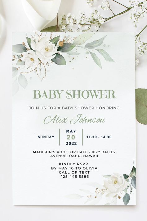 Printable Greenery Baby Shower Invitation Free Baby Shower Invitations Templates, Free Baby Shower Invitations, Baby D, Baby Shower Inspiration, Diy Prints, Print And Cut, Baby Shower Parties, Baby Shower Decorations, Baby Shower Themes