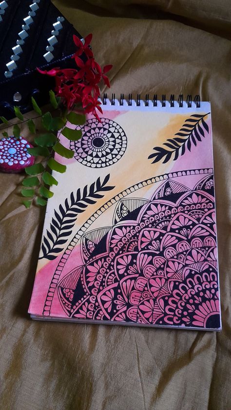 Mandala Front Page Design, Mandala Border Design, Indian Mandala Art, Best Mandala Art, Mandala Art Ideas Creative, Colourful Mandala Art, Hindi Project, Drama Journal, Scratch Paper Art