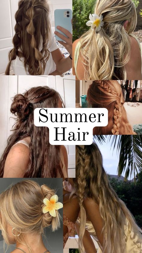 #summer #summerhair #hairinspo #hairideas #hairstyles #cute Cute Summer Updos For Medium Hair, Hawian Theme Hairstyles, Beach Braids Summer, Simple Beach Hairstyles, Hair For Beach, Hairstyles For The Week, Week Hairstyles, Easy Summer Hair, Hot Weather Hair