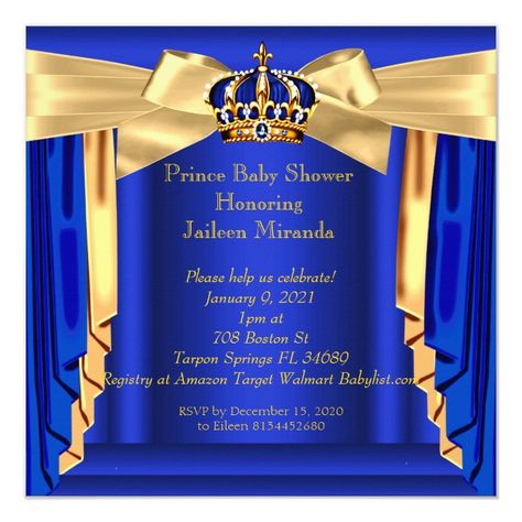 Royal Blue Prince Baby Shower Gold Crown Blonde Invitation | Zazzle.com Royal Baby Shower Invitation, Best Baby Shower Favors, Baby Shower Desserts Boy, Elephant Baby Shower Cake, Baby Shower Party Invitations, Cupcakes For Boys, Baby Shower Prizes, Winter Wonderland Baby Shower, Prince Baby Shower