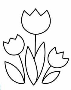 Flowers With Leaves Drawing, Dibujos Bordados Ideas, Printable Flower Pattern, Tulips Pattern, Printable Flower Coloring Pages, Flower Pattern Drawing, Flower Drawing Design, Applique Templates, Pola Sulam