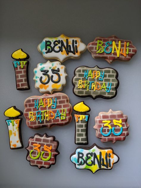 Graffiti cookies for my husbamds birthday Graffiti Cookies Decorated, Graffiti Cake Ideas, Graffiti Birthday Party Ideas, Graffiti Cupcakes, Graffiti Theme Party, Graffiti Party Theme, Graffiti Cake, Graffiti Birthday, Graffiti Party