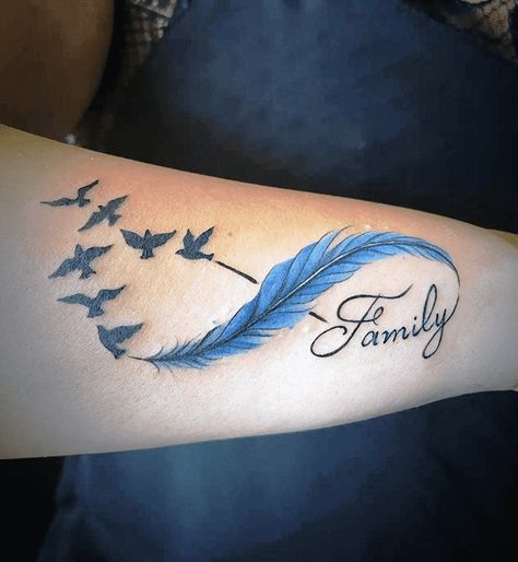 Infinity Feather Tattoo Designs Unique, Feather Infinity Tattoo Design, Tattoo Ideas Infinity, Infinity Tattoo Ideas, Infinity Tattoo With Feather, Sister Ideas, Butterfly Name Tattoo, Infinity Symbol Tattoo, Infinity Tattoo Designs