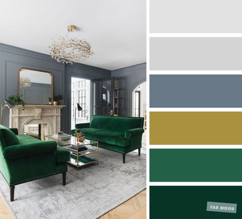 Emerald Green + Blue Grey - The Best Living Room Color Schemes #color #livingroom #emeraldgreen #bluegrey #homecolor Green Living Room Color Scheme, Emerald Green Living Room, Good Living Room Colors, Green Sofa Living Room, Green Living Room Decor, Indian Living Rooms, Best Living Room, Living Room Color Schemes, House Color Schemes