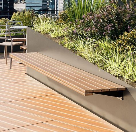 Commercial Outdoor Benches, Steel Retaining Wall, Commercial Outdoor Furniture, Wall Bench, Planter Bench, Planter Wall, Steel Bench, Steel Planters, Public Realm