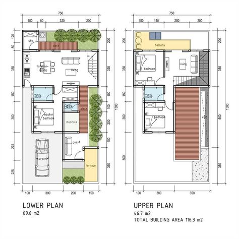 Conceptual Model Architecture, Open House Plans, Architecture Drawing Plan, Long House, Home Door Design, Courtyard Design, House Layout Plans, Small House Design Plans, Minimalist House Design