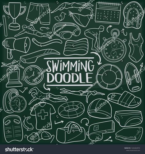 Swimming Doodle Art, Swimming Doodle, Chalkboard Doodles, Doodle Icons, Swimming Sport, Doodle Images, Doodle Icon, Layout Template, Make Design