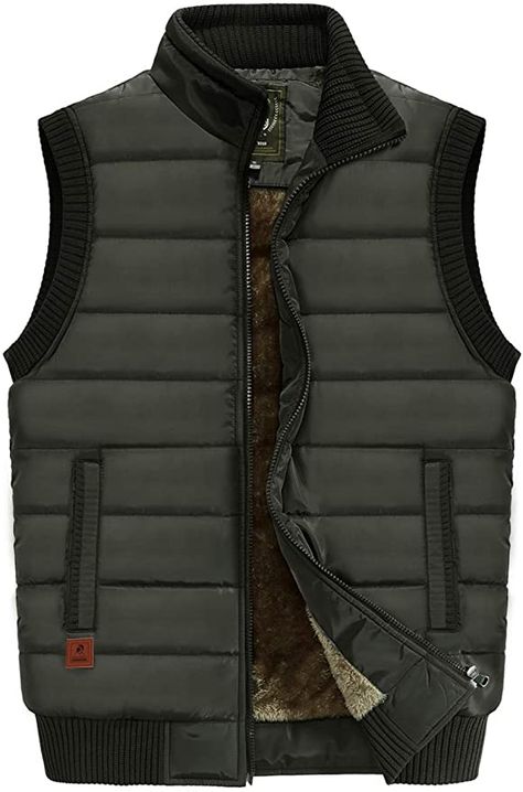 VtuAOL Casual Outdoor Fleece Padded Vest for Men Stand Collar Sleeveless Jackets Army Green Asian 5XL/US XL at Amazon Men’s Clothing store Mens Puffer Vest, Sleeveless Coat, Utility Vest, Vest Waistcoat, Men Plus Size, Casual Vest, Autumn Fashion Casual, Sleeveless Jacket, Fleece Vest