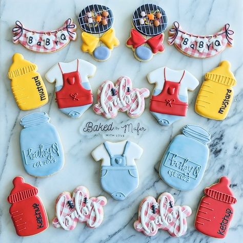 The ants on the baby plaid cookie is what made it for me! - 🐜 . . . . . . . . . . . #bbq #bbqlovers #bbqcookies #bbqbabyshower #bbqbabyshowercookies #babyshowercookies #royalicingcookies #sugarcookies #customdecoratedcookies #sugarcookiesofinstagram #designercookies #thebakefeed #cookieart #icedcookies #royalicingart #southfloridacookies #todieforcookies #Miamismallbusiness #Miamicookies #Brickell #Brickellcookies #BrickelLliving #downtownmiami #Miamicustomcookies #CoralGables #KeyBiscayne #on Bbq Cookies, Gender Reveal Ideas For Party Theme Bbq, Baby Q Cookies, Pregger Kegger Cookies, Bbq Themed Gender Reveal, Baby Girl Bbq Shower Ideas, Baby Shower Barbeque, Picnic Baby Showers, Cookie Corner