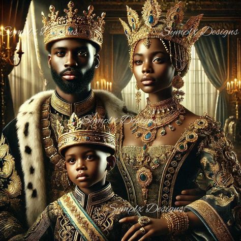 A family crowned in majesty. Divine Counterpart, Holiday Quiz, African Kings, Afro Futurism, Dragon 2024, Black Motherhood, Art History Lessons, Custom Cowboy Boots, Black King And Queen