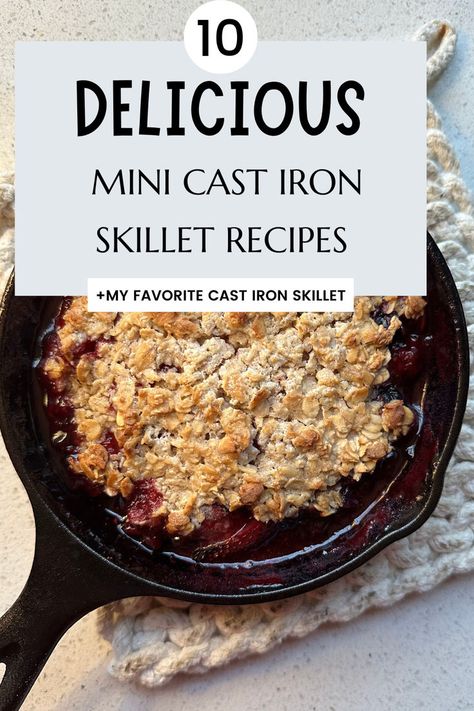 Discover 10 MUST TRY Mini Cast Iron Skillet Recipes! From sweet treats like chocolate chip cookies and peach crisp to savory delights like mini pizzas and frittatas, these easy and delicious single-serving recipes are perfect for any meal. Pin now and enjoy cooking in your mini cast iron skillet! #CastIronSkillet #MiniSkilletRecipes #SweetAndSavory #SingleServingMeals #EasyRecipes #CookingInspiration Mini Cast Iron Skillet Recipes, Skillet Recipes Dessert, Cast Iron Frittata, Shareable Dishes, Cast Iron Recipes Dinner, Cast Iron Skillet Cookie, Mini Cast Iron Skillet, Cast Iron Skillet Recipes Dinner, Small Cast Iron Skillet