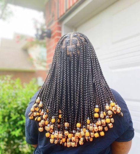 Short Medium Braids With Beads, Short Box Braids With Beads At The End, Cute Box Braids Hairstyles With Beads, Braids And Beads Black Women, Braids With Beads Color, Box Braids With Beads At The End, Braids With Beads At The End, Short Box Braids With Beads, Short Knotless Braids With Beads