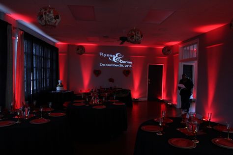 Red Uplighting Wedding, Formal Party Themes, Casino Gala, Glamorous Centerpieces, Red Uplighting, Mascarade Party, Moms 60th, Uplighting Wedding, Casino Birthday