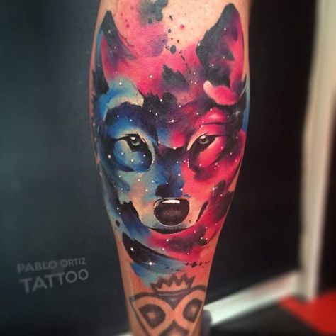 Watercolor Galaxy Wolf Tattoo by Pablo Oritz #WatercolorGalaxy #WatercolorGalaxyTattoo #Galaxy #GalaxyTattoos #WatercolorTattoos #Watercolor #Space #WatercolorSpaceTattoo #PabloOritz #wolf | Jun 28th 2016 | 108926 Galaxy Things, Watercolor Galaxy Tattoo, Dog Tattoo Ideas, Galaxy Wolf, Space Wolf, Tattoos Traditional, Poppies Tattoo, Galaxy Tattoo, Bear Tattoos