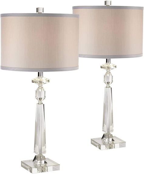 Aline Modern Table Lamps Set of 2 Crystal Column Gray Drum Shade for Living Room Family Bedroom Bedside Nightstand - Vienna Full Spectrum - - Amazon.com Silver Table Lamps, Traditional Table Lamps, Crystal Table, Table Lamps Living Room, Modern Table Lamps, Silver Table, Bedside Night Stands, Crystal Table Lamps, Table Lamp Base