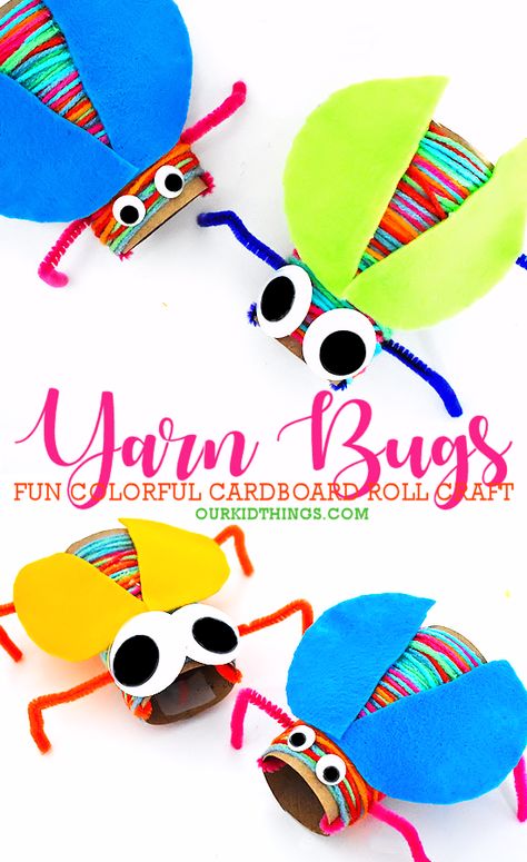 Cardboard Roll Yarn Wrapped Bugs Craft #yarn #bugcraft #cardboardroll #colorful #kidscraft #kidcrafts Bugs Craft, Bug Craft, April Crafts, Cardboard Rolls, Insect Crafts, Bug Crafts, Children's Activities, Microsoft Teams, Toilet Paper Roll Crafts