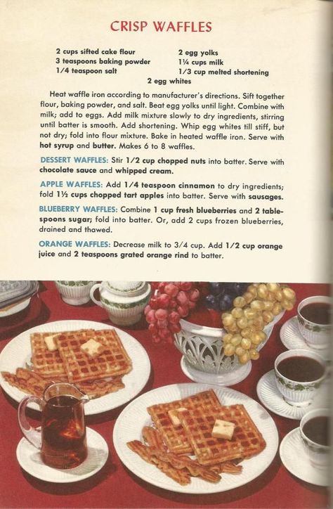 Vintage Recipes 1950s, 1950s Recipes, Cottagecore Recipes, 1950s Food, Dessert Waffles, Vintage Sweets, Homemade Cookbook, Vintage Baking, Gateaux Cake