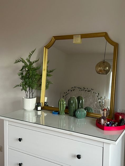 Ikea Gold Mirror, Ikea Drawers Aesthetic, Ikea Dresser Aesthetic, Dresser Aesthetic, Hemnes Ikea, Hemnes Dresser, Ikea Drawers, Ikea Mirror, Ikea Dresser