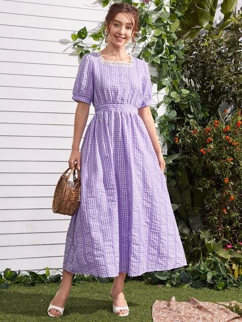 Stylish Summer Dresses, Simple Frock Design, Casual Frocks, Simple Frocks, Gingham Fashion, Frock Fashion, Frock For Women, Stylish Short Dresses, Ladies Blouse Designs